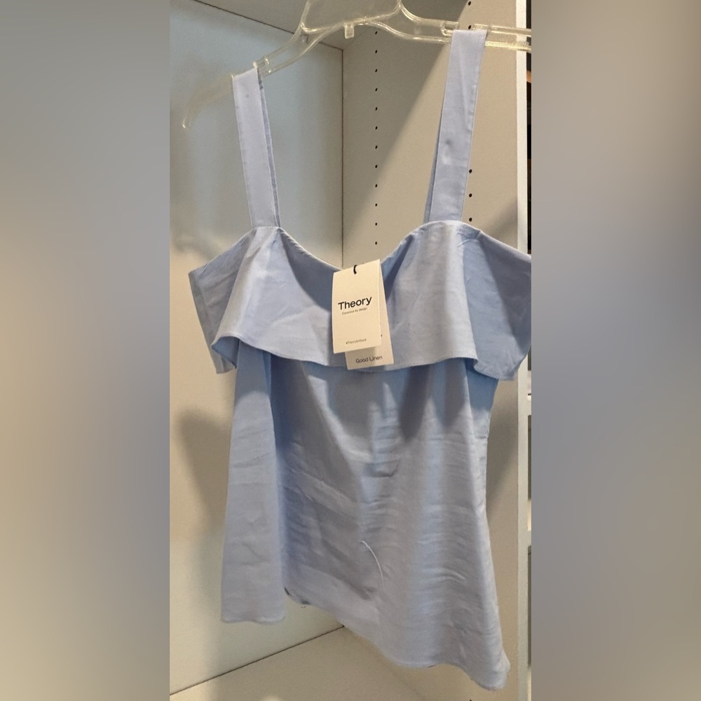 Theory Sky Blue Ruffle Tank Top